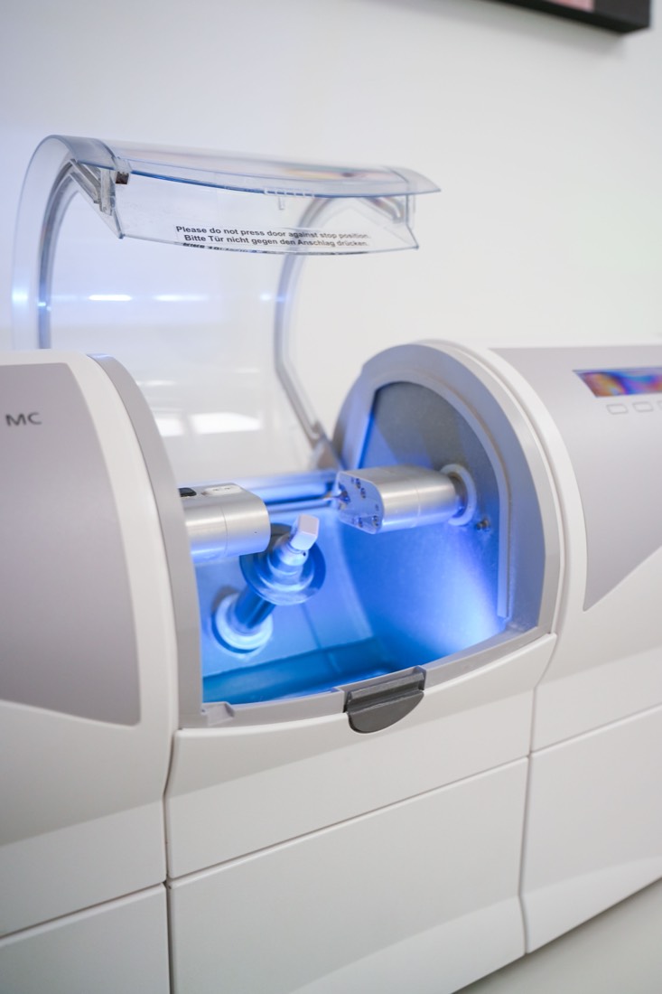 Same-day crown milling in progress at Melrose Dental Studio